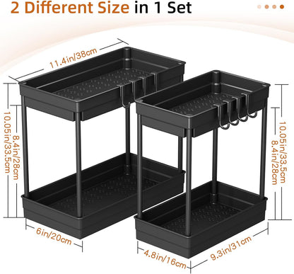 2-Pack Under Sink Storage Shelf – Black (Kitchen & Bathroom Organiser
