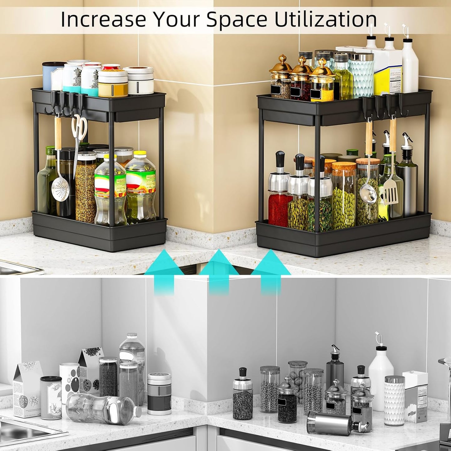 2-Pack Under Sink Storage Shelf – Black (Kitchen & Bathroom Organiser